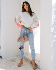 Gemini Knit Colorblock Sweater - Cream/Pink