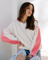 Gemini Strickpullover mit Farbblockdesign - Creme/Pink 