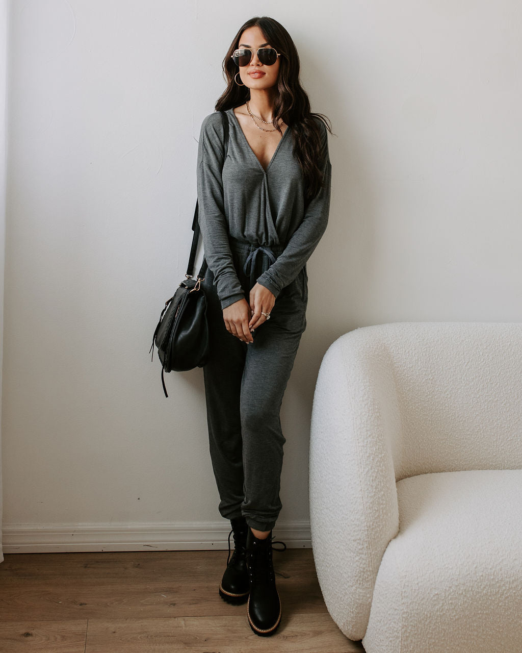 Colette Pocketed Drawstring Jumpsuit - Dark Grey