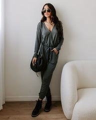 Colette Pocketed Drawstring Jumpsuit - Dark Grey