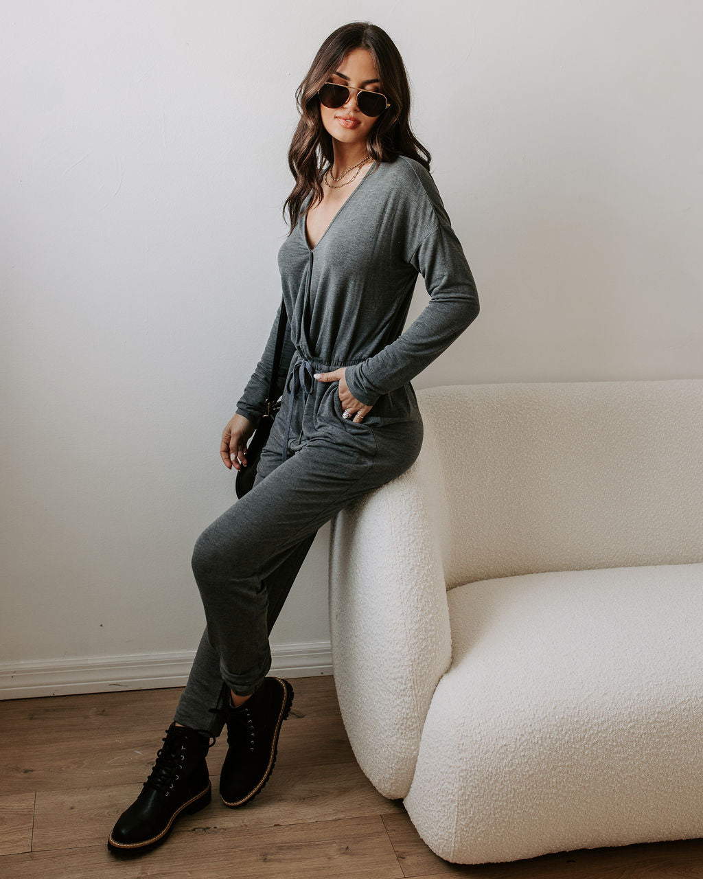 Colette Pocketed Drawstring Jumpsuit - Dark Grey