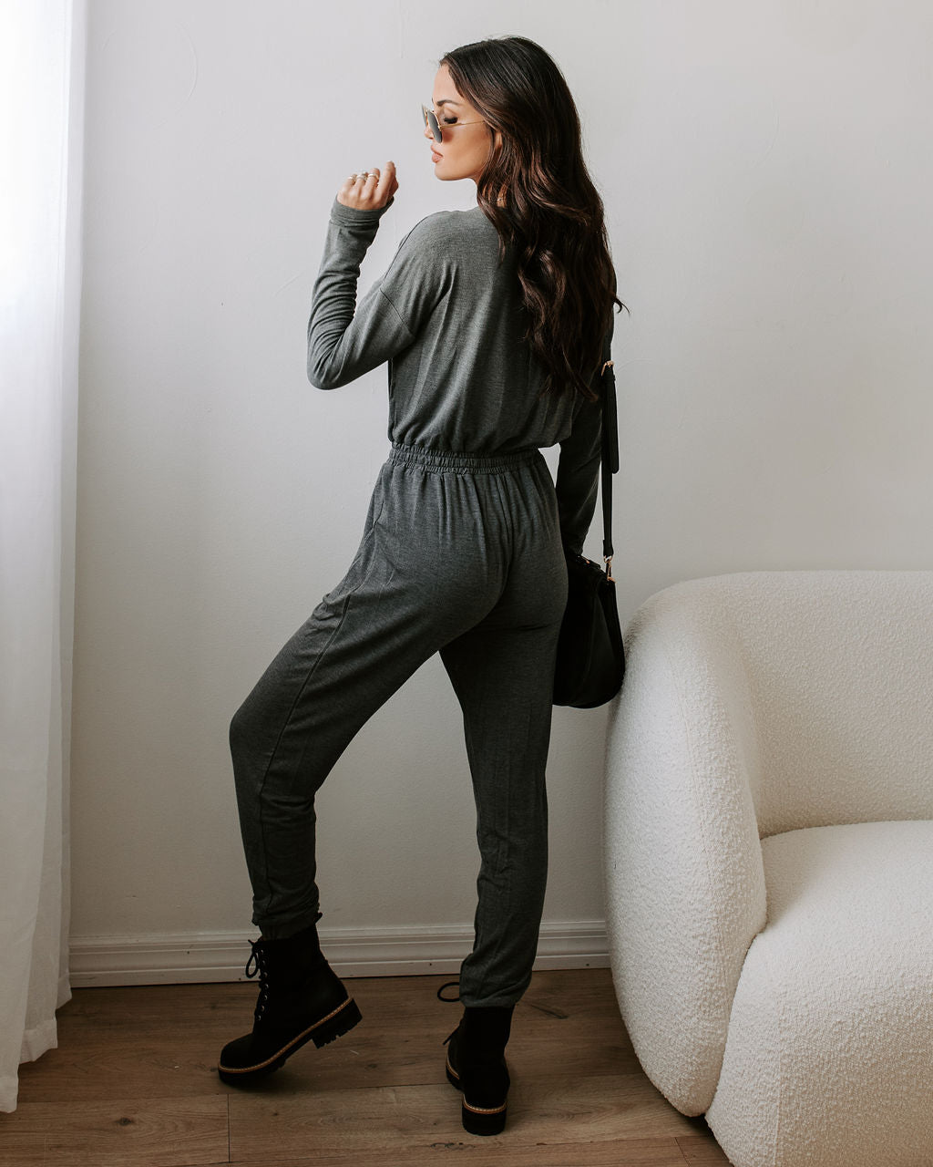 Colette Jumpsuit mit Taschen und Kordelzug - Dunkelgrau 