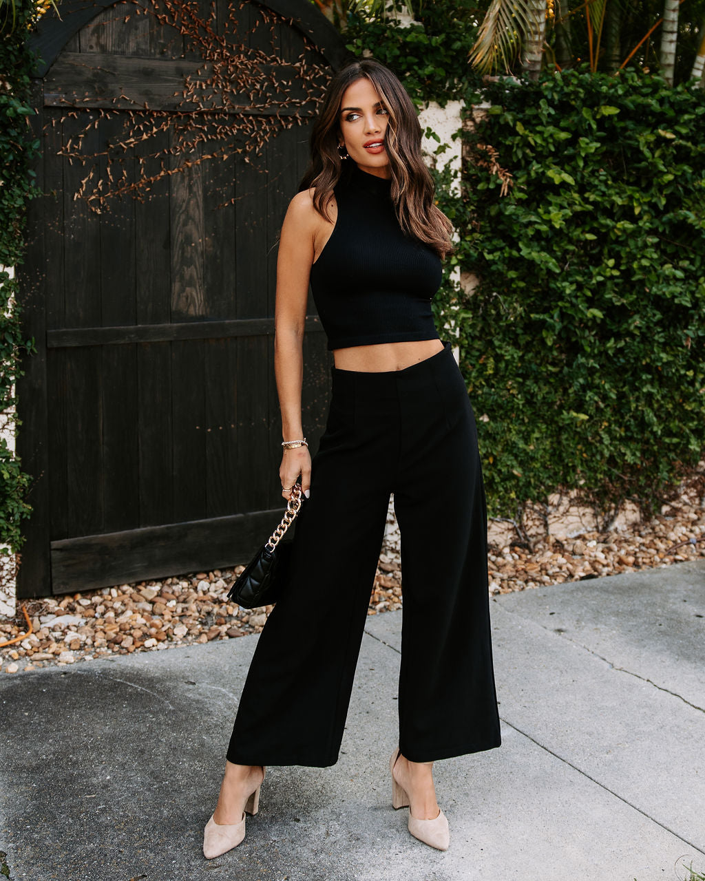 Aida Cropped Wide Leg Pants - Black