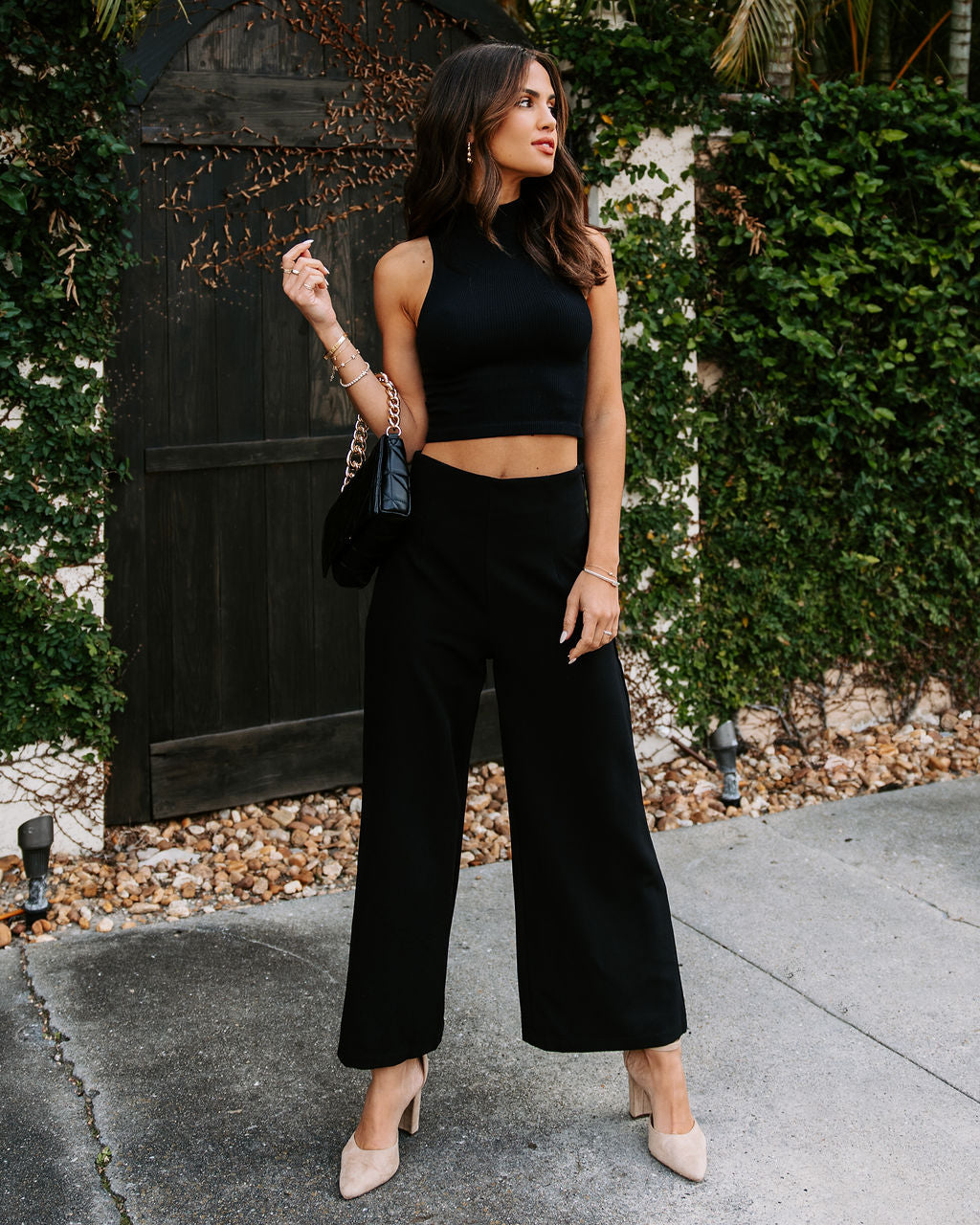 Aida Cropped Wide Leg Pants - Black