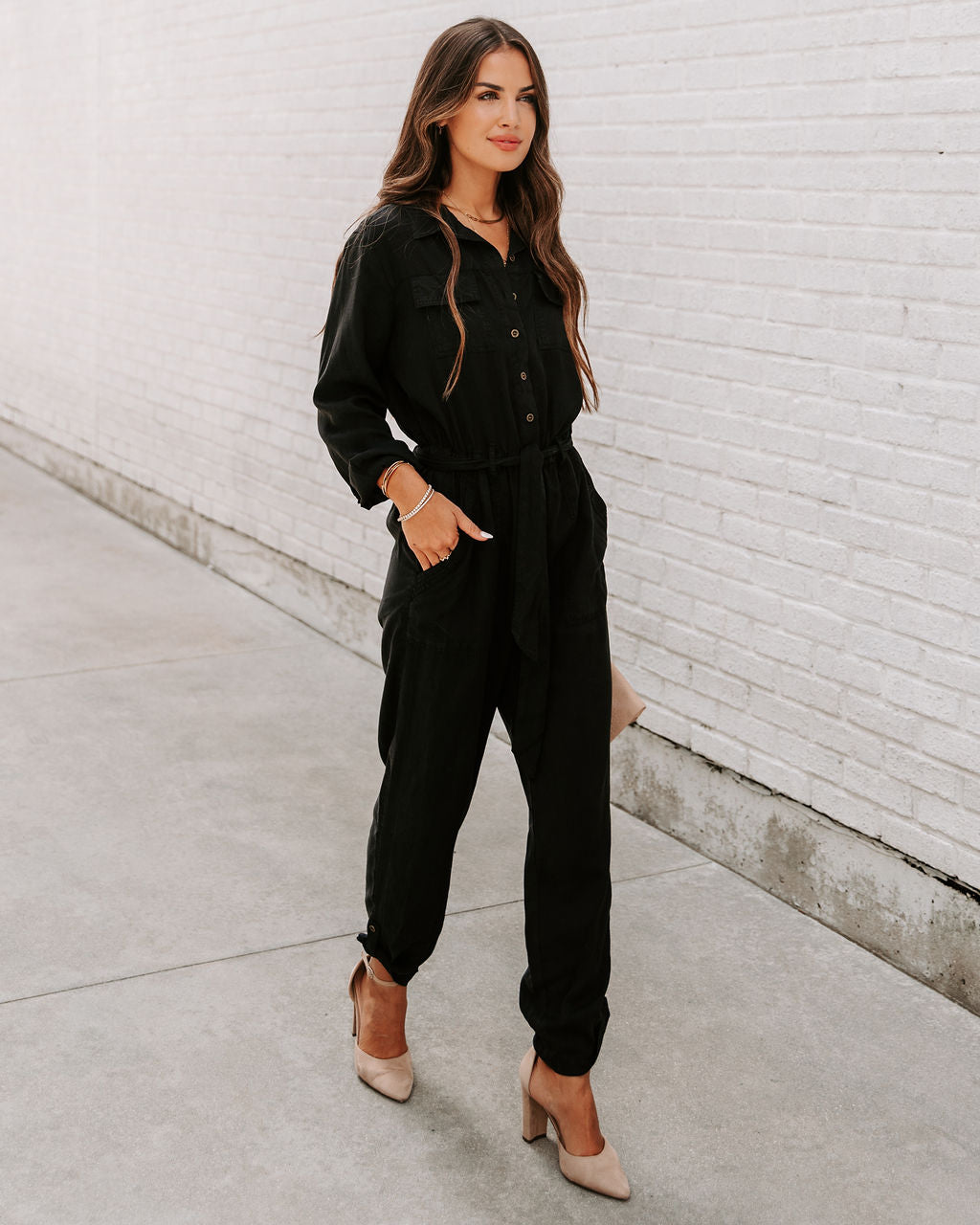 Dorothy Tencel Pocketed Jumpsuit - Black