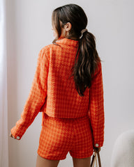 All About Me Tweed Pocketed Belted Shorts - Orange