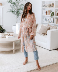 Divine Dreams Burnout Velvet Kimono Robe - Blush