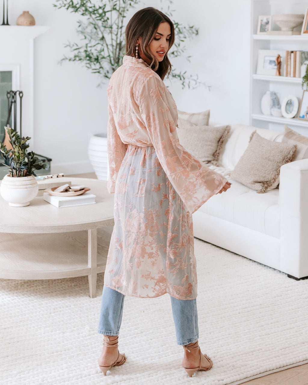 Divine Dreams Burnout Velvet Kimono Robe - Blush