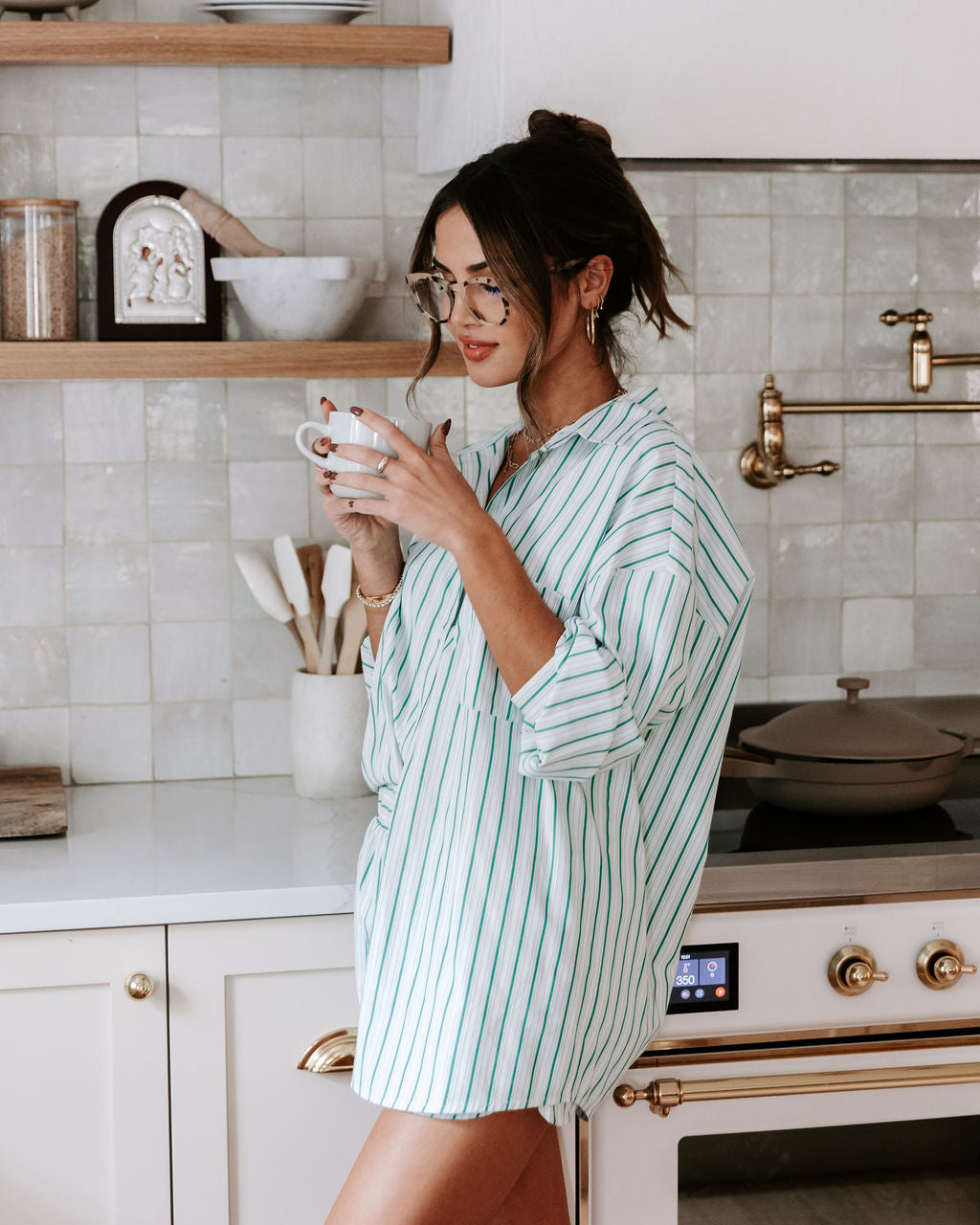 Dusk Till Dawn Striped Button Down Top - Green