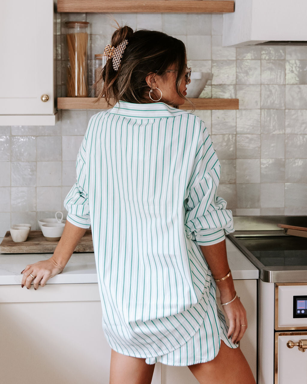 Blusa a rayas con botones "Desde el anochecer hasta el amanecer" - Verde 