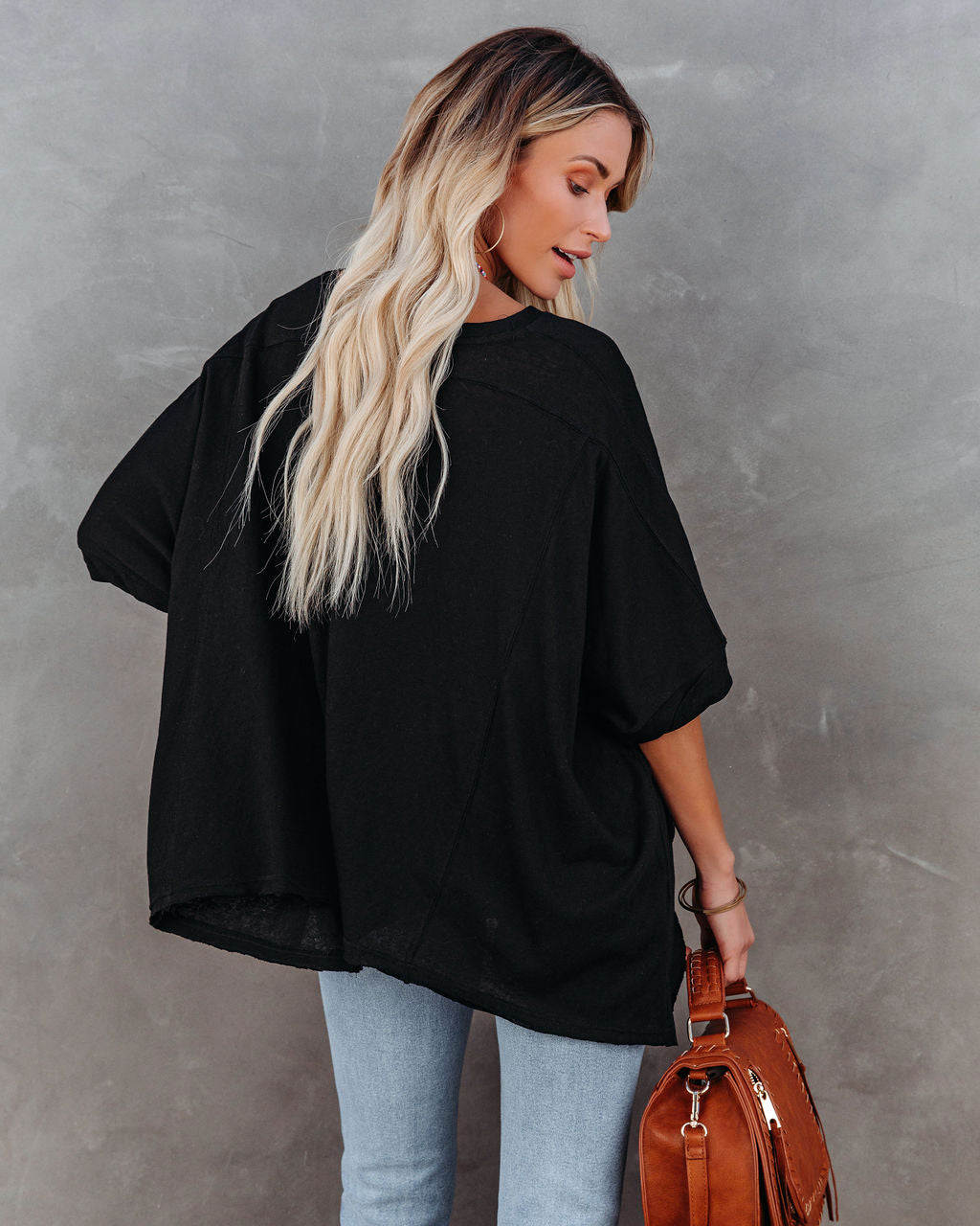 Effortless Cotton Blend Tee - Black Oshnow