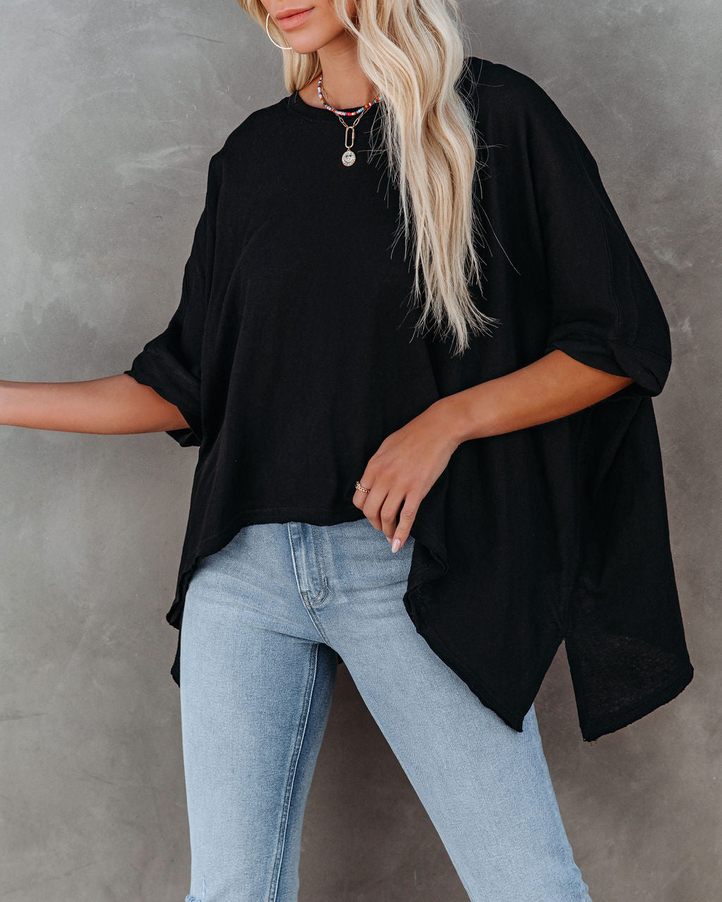 Effortless Cotton Blend Tee - Black Oshnow