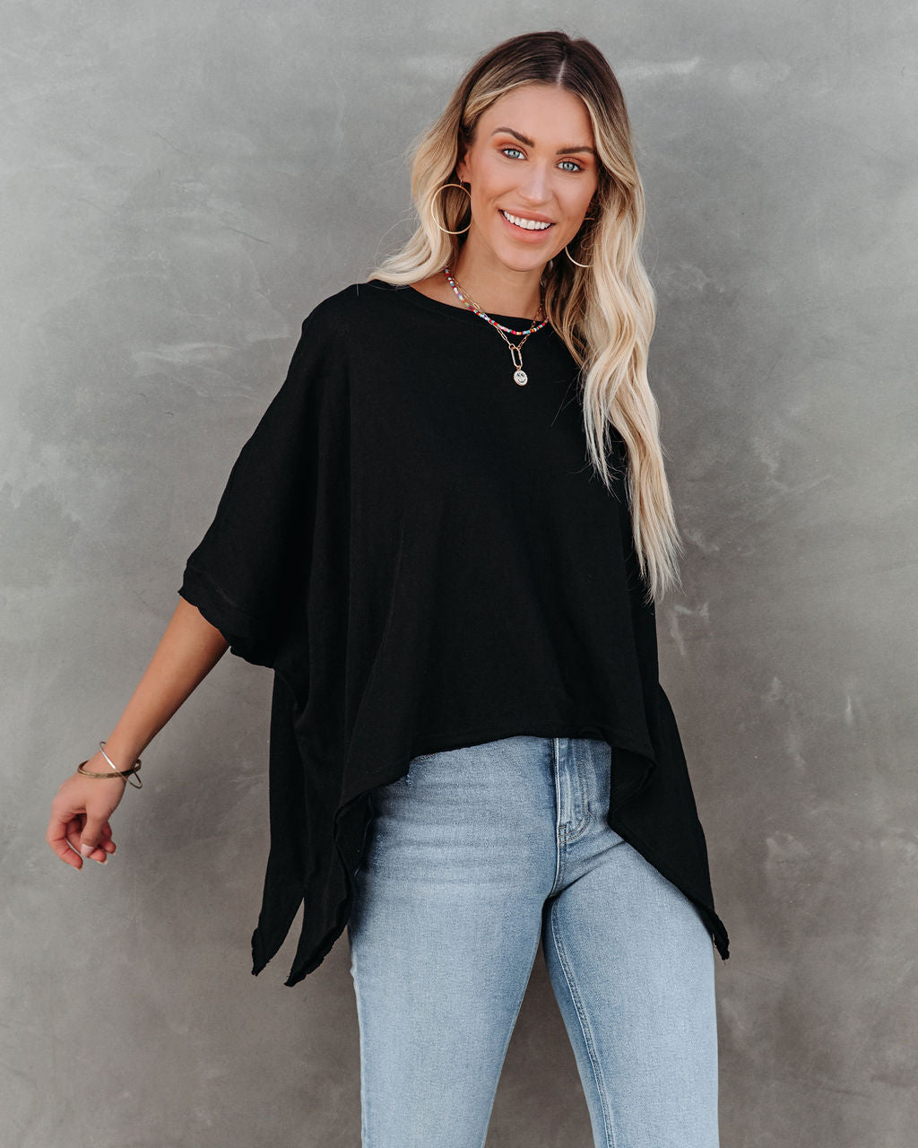 Effortless Cotton Blend Tee - Black Oshnow