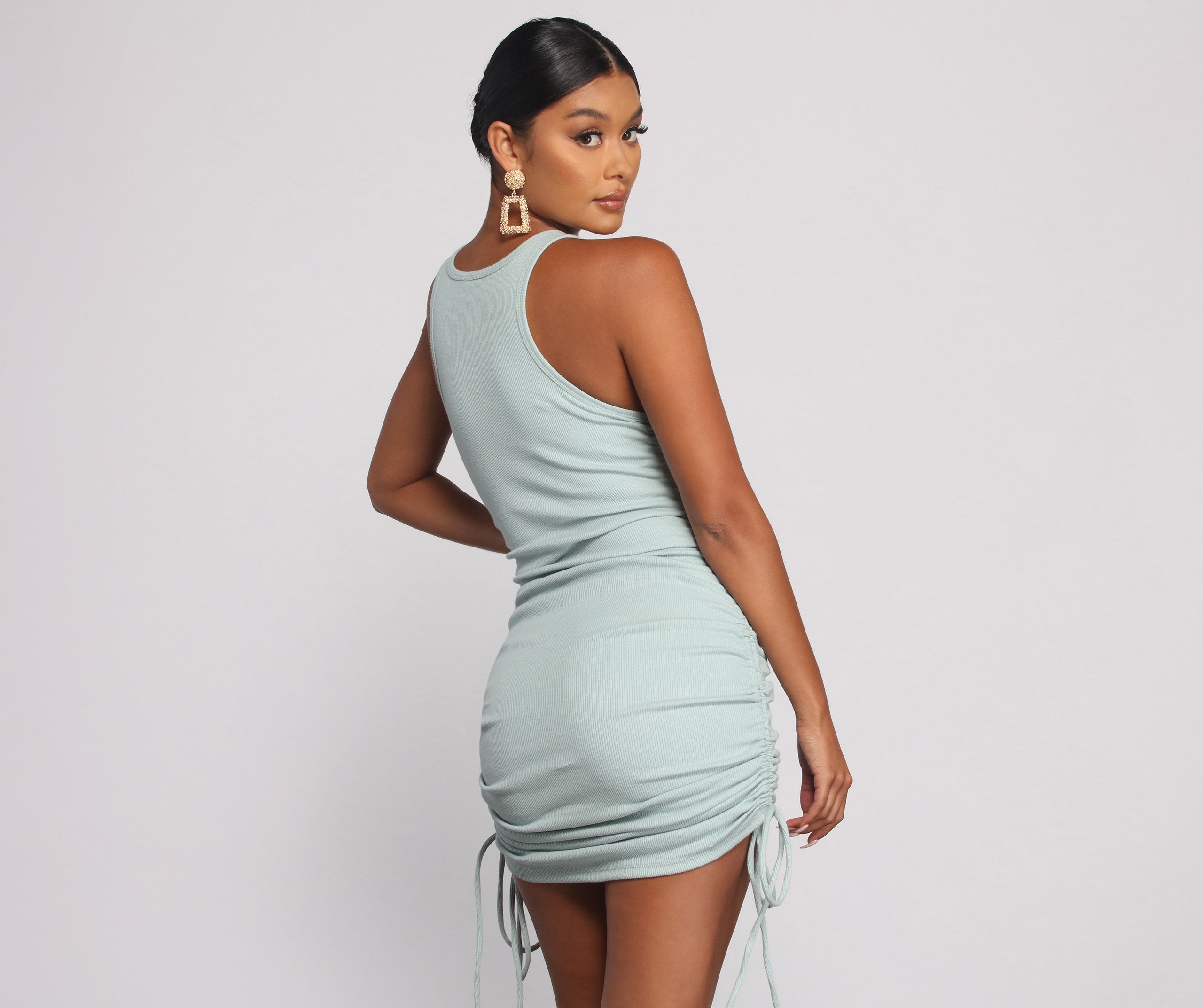 Effortless Everyday Ruched Knit Mini Dress Oshnow