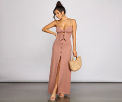 Effortless Style Tie-Front Maxi Dress Oshnow