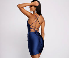 Elevated Glam Ruched Lace Up Mini Dress Oshnow