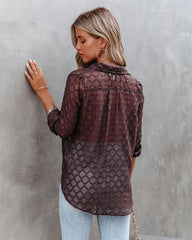 Eleventh Hour Textured Button Down Blouse - Brown Oshnow