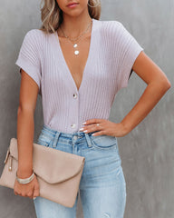 Elicia Ribbed Button Down Knit Top - Lavender Oshnow