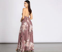 Elisa Floral Chiffon Cross Back A-Line Dress Oshnow