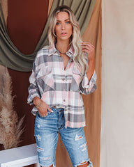 Elle Cotton Plaid Frayed Button Down Top Oshnow