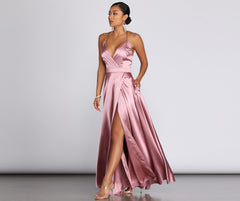 Ellie Formal Satin High Slit Dress Oshnow