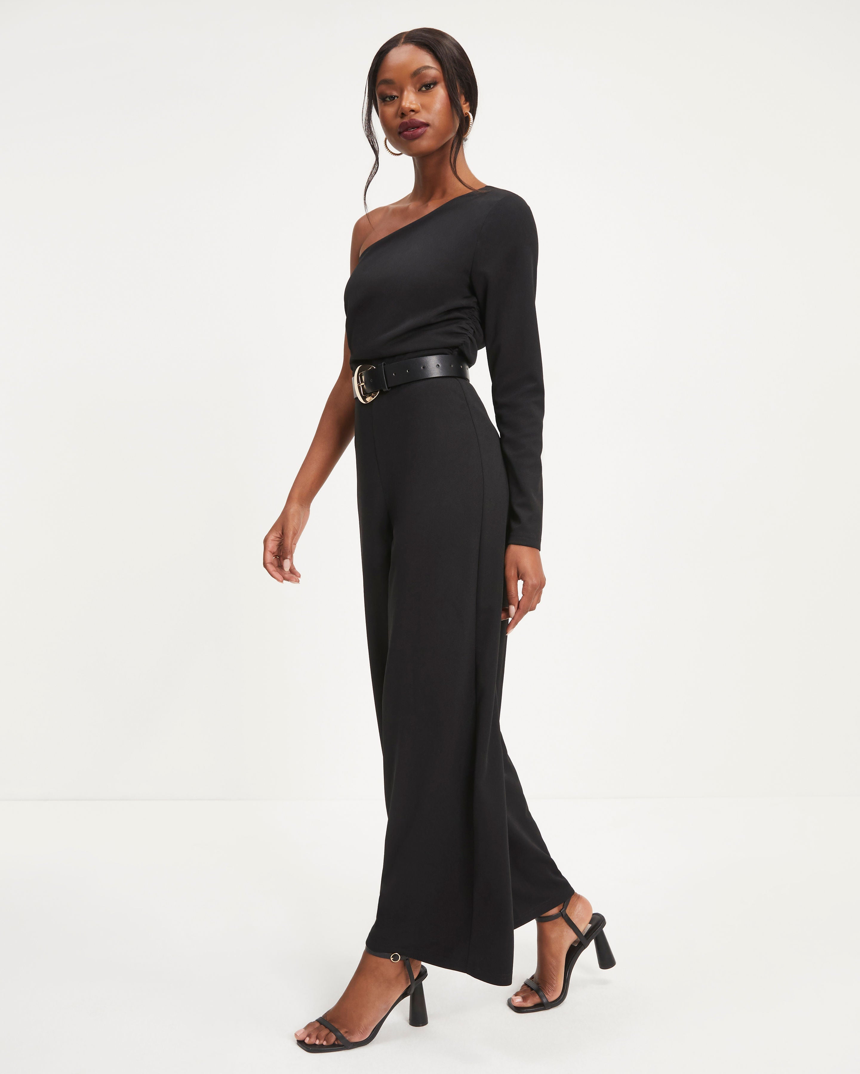 Elodie One Shoulder Drape Jumpsuit - Black - SALE Oshnow