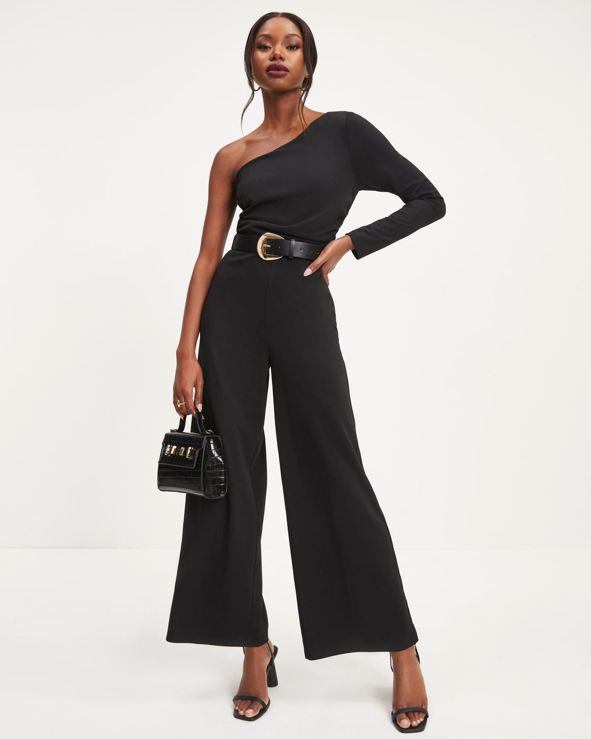 Elodie One Shoulder Drape Jumpsuit - Black - SALE Oshnow