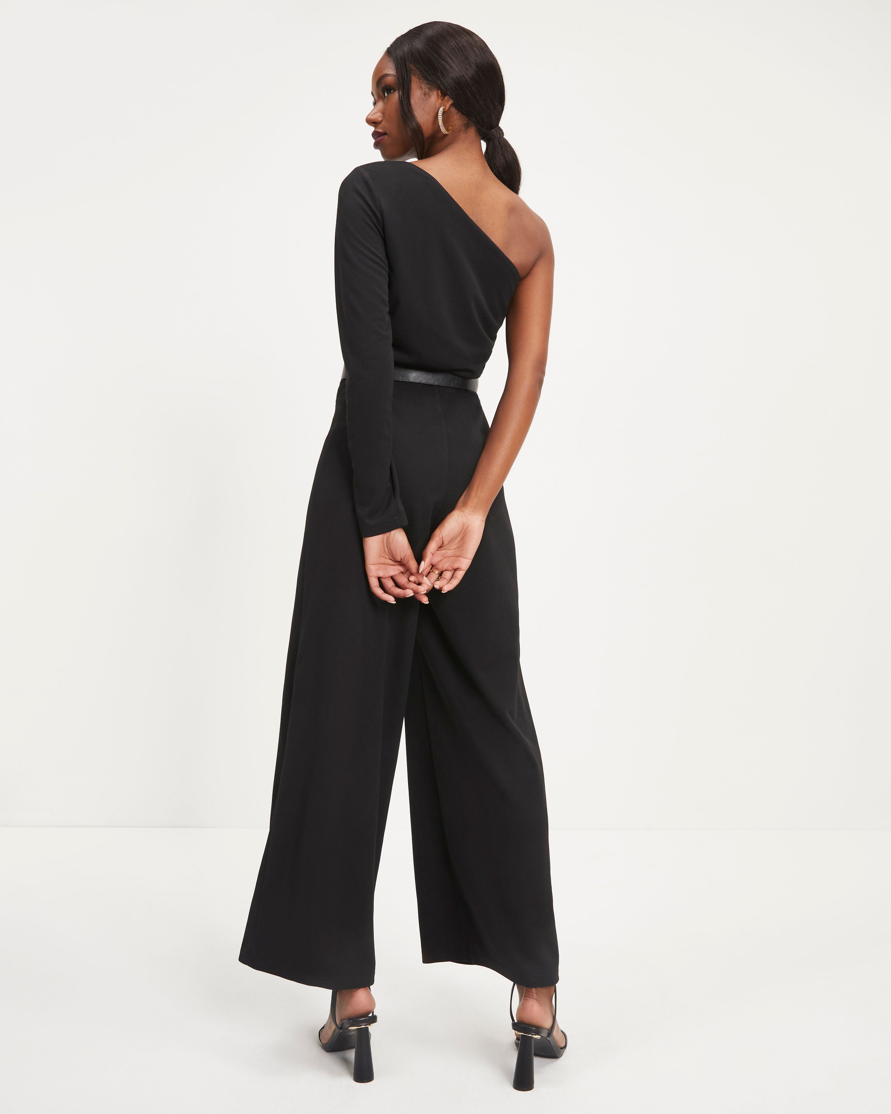 Elodie One Shoulder Drape Jumpsuit - Black - SALE Oshnow