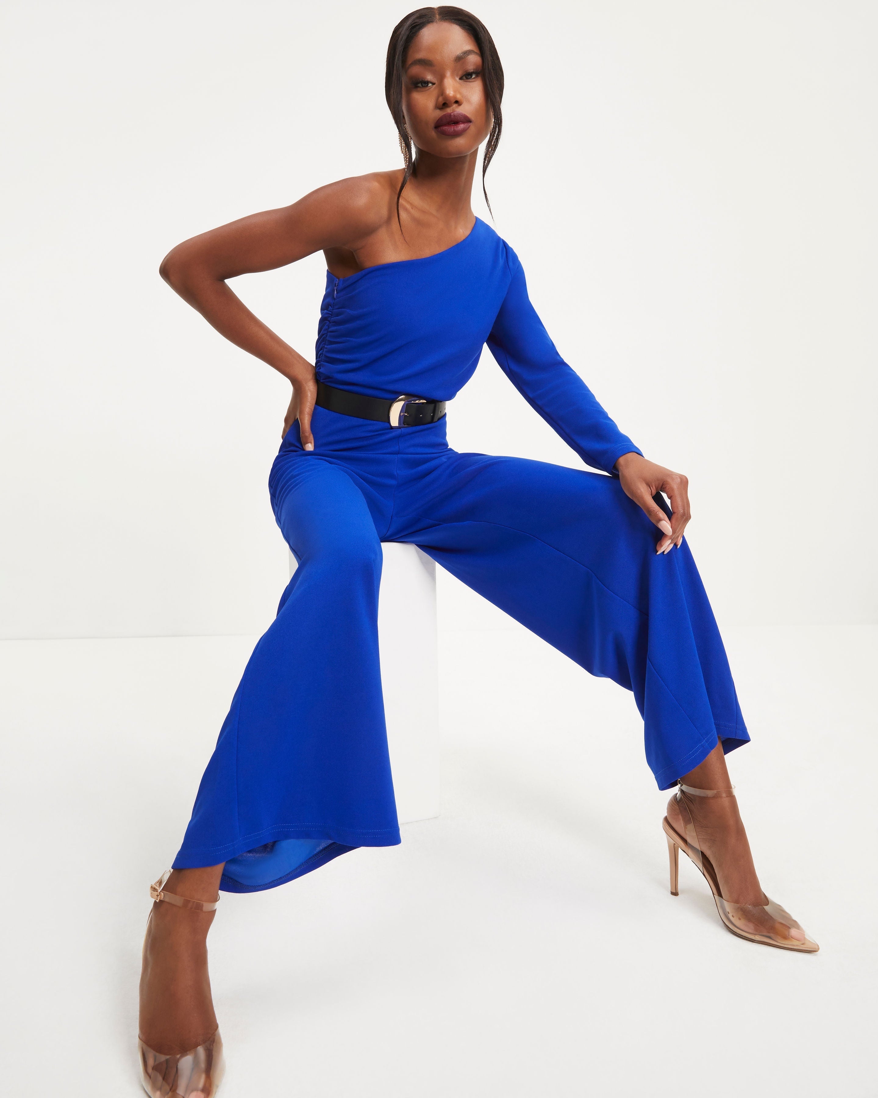 Elodie One Shoulder Drape Jumpsuit - Cobalt Oshnow