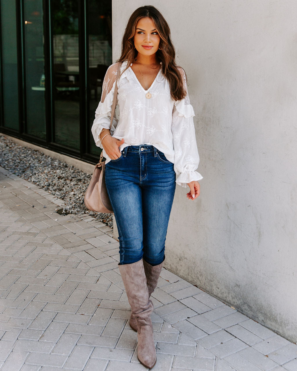 Emersyn Embroidered Lace Ruffle Top Oshnow