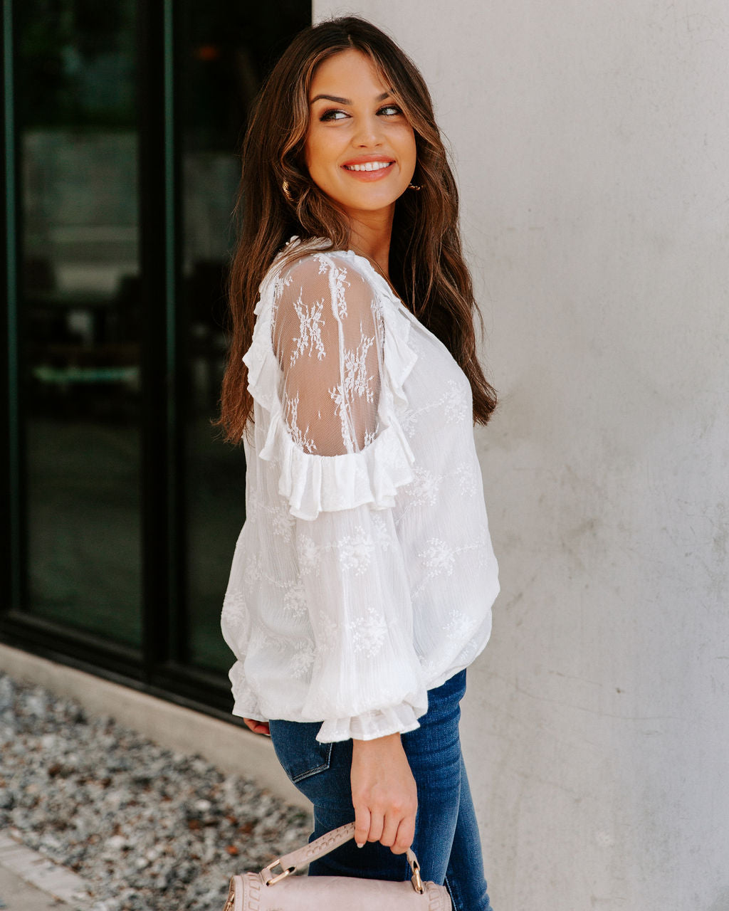 Emersyn Embroidered Lace Ruffle Top Oshnow