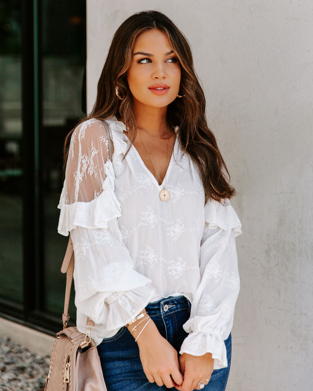Emersyn Embroidered Lace Ruffle Top Oshnow