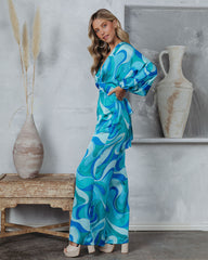 Emilio Satin Printed Wide Leg Jumpsuit Oshnow