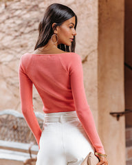 Emily Long Sleeve Ribbed Knit Top - Coral Oshnow
