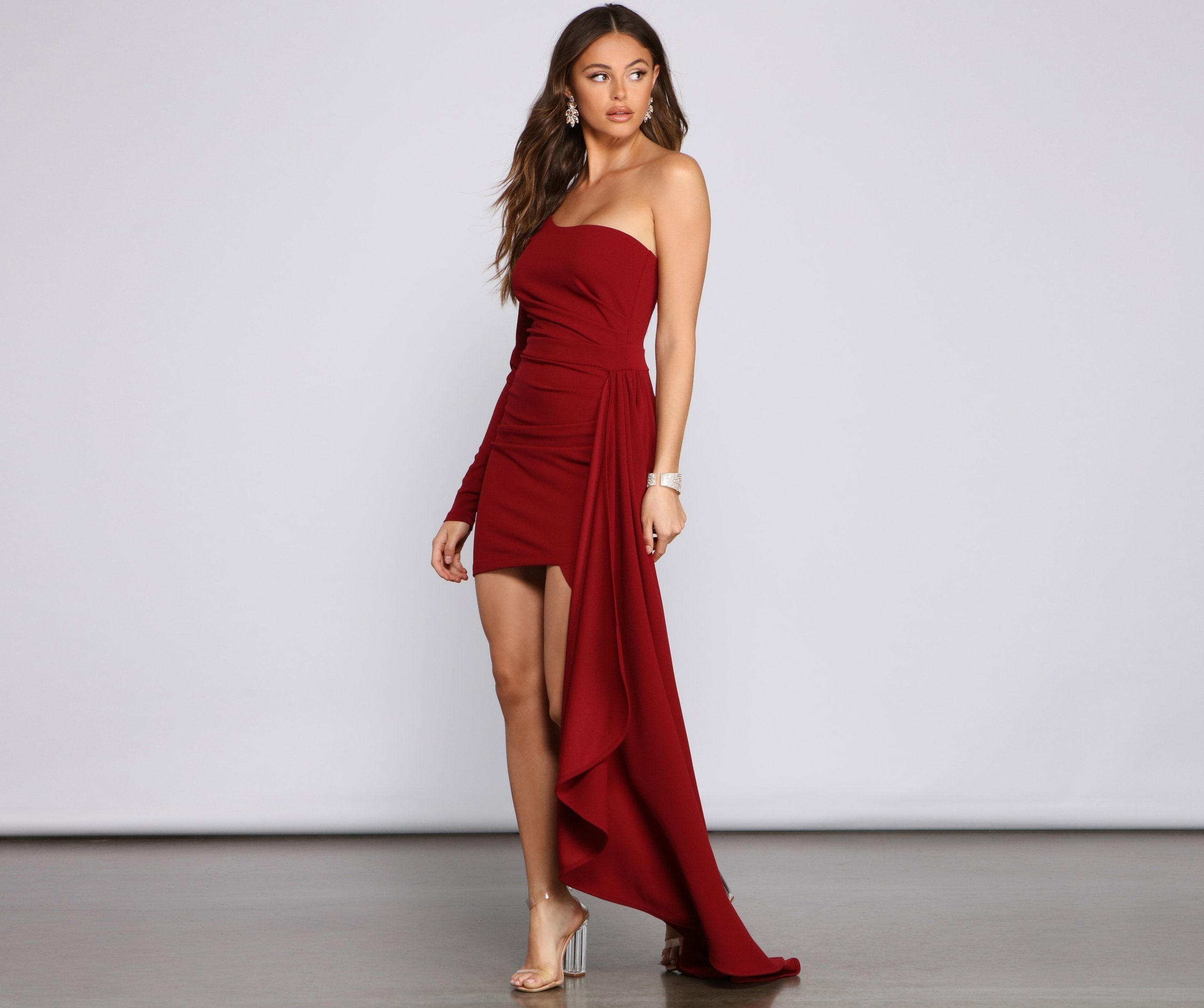 Emily One Shoulder Pleated Asymmetric Mini Dress Oshnow