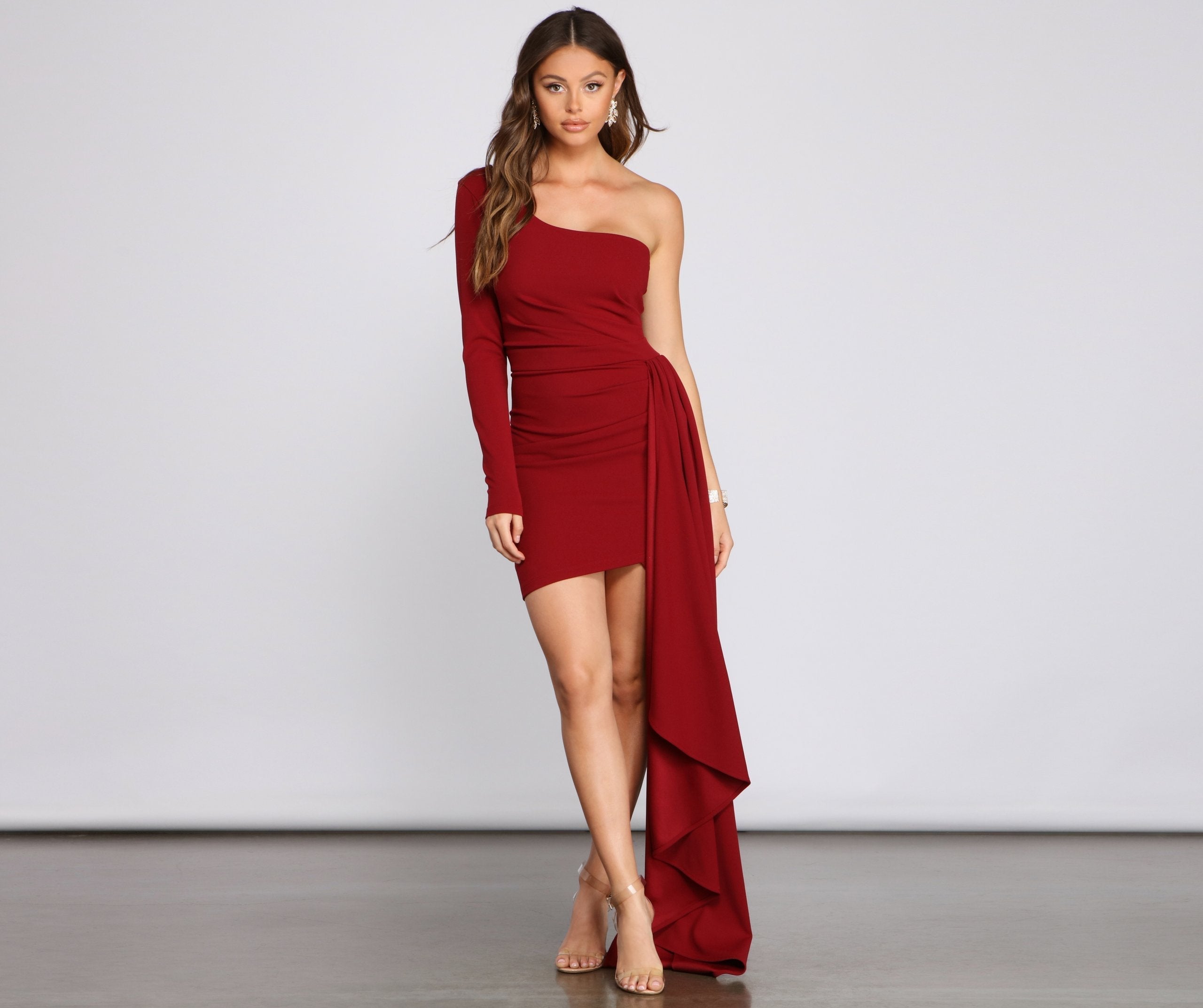 Emily One Shoulder Pleated Asymmetric Mini Dress Oshnow