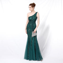 Emily formal one-shoulder sequined mesh fishtail dress Oshnow