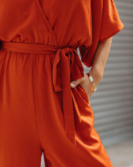 Empowered Satin Pocketed Jumpsuit - Burnt Orange Oshnow