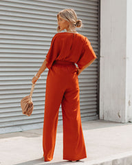 Empowered Satin Pocketed Jumpsuit - Burnt Orange Oshnow