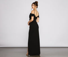 Eva Off-The-Shoulder Wrap-Front Formal Dress Oshnow