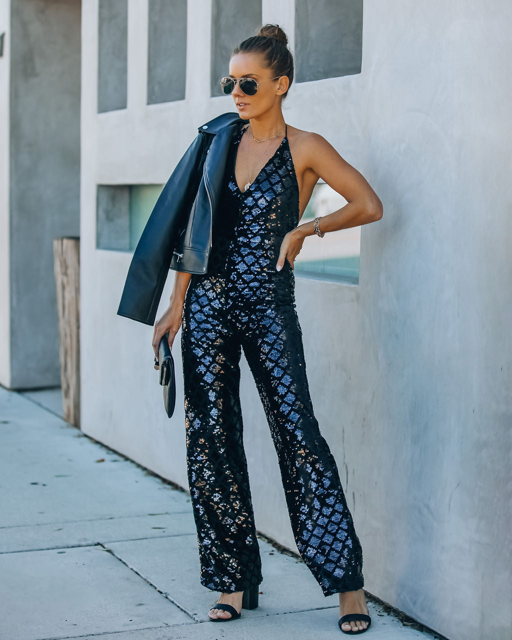 Event Ready Sequin Halter Jumpsuit Oshnow