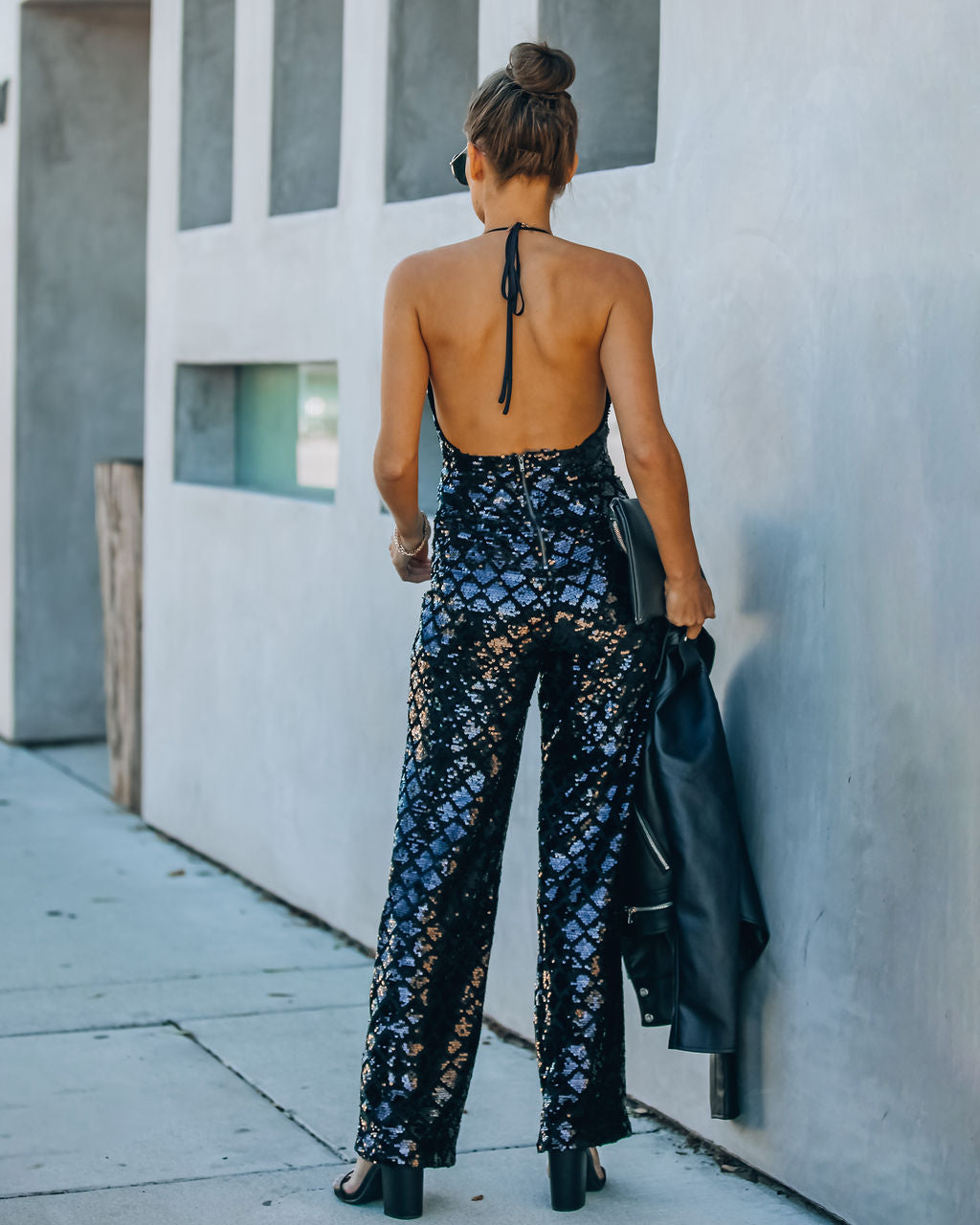 Event Ready Sequin Halter Jumpsuit Oshnow