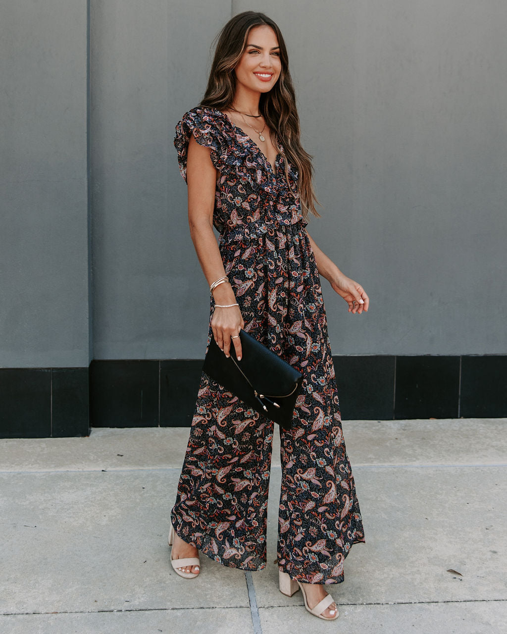 Ever Mine Paisley Ruffle Jumpsuit Oshnow