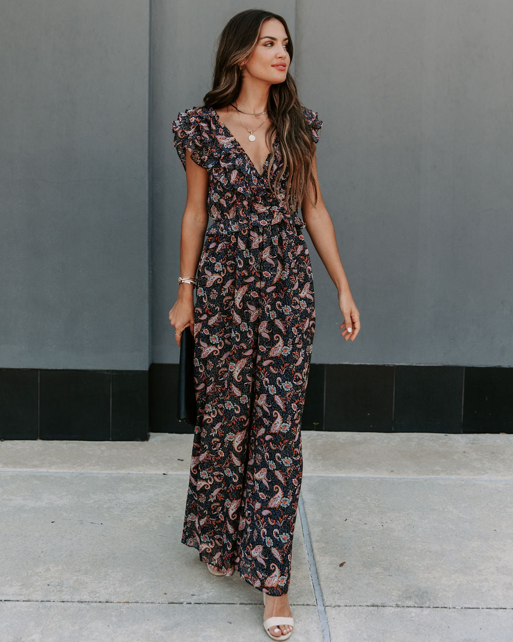 Ever Mine Paisley Ruffle Jumpsuit Oshnow