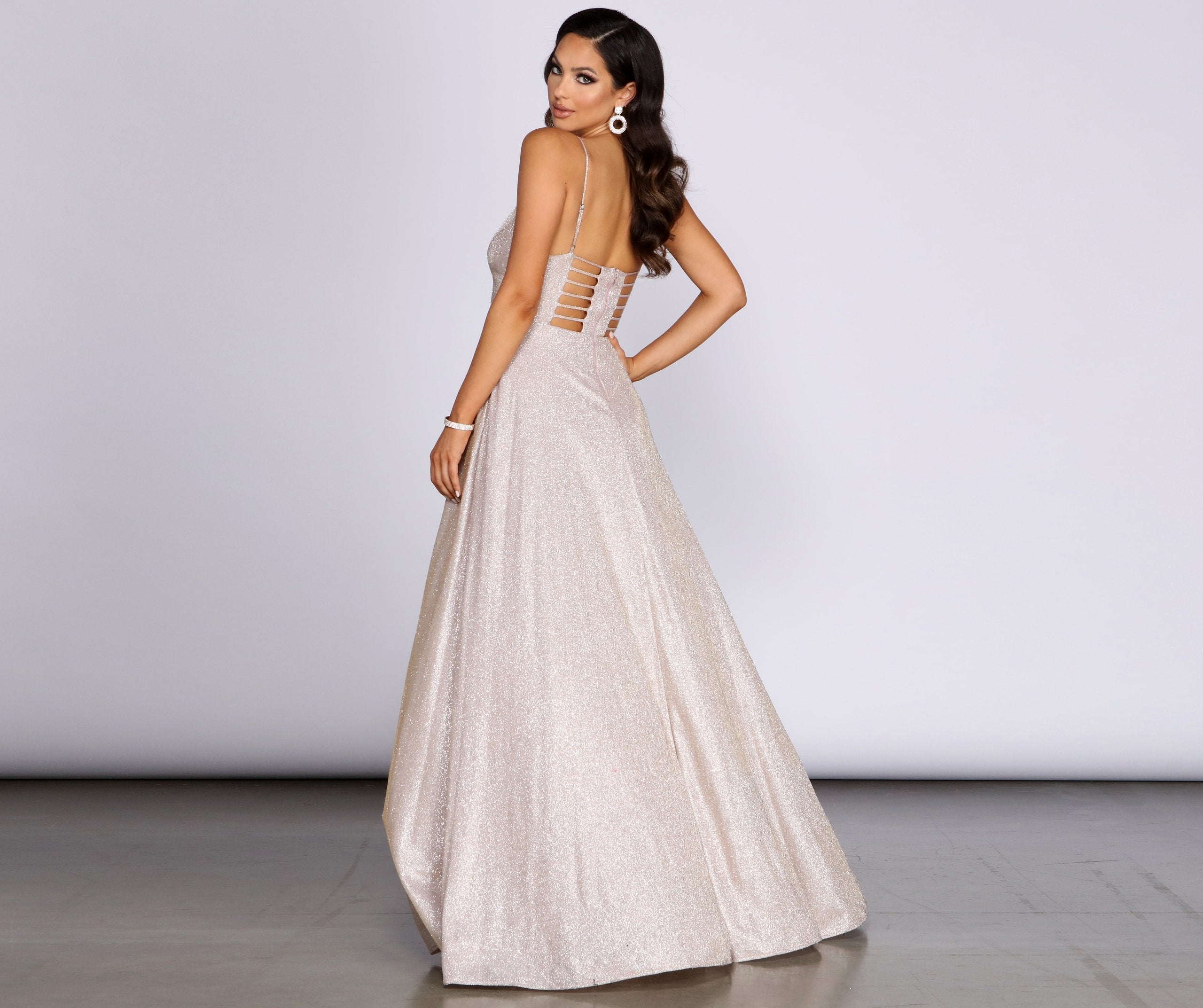 Everly A-Line Glitter Formal Dress Oshnow
