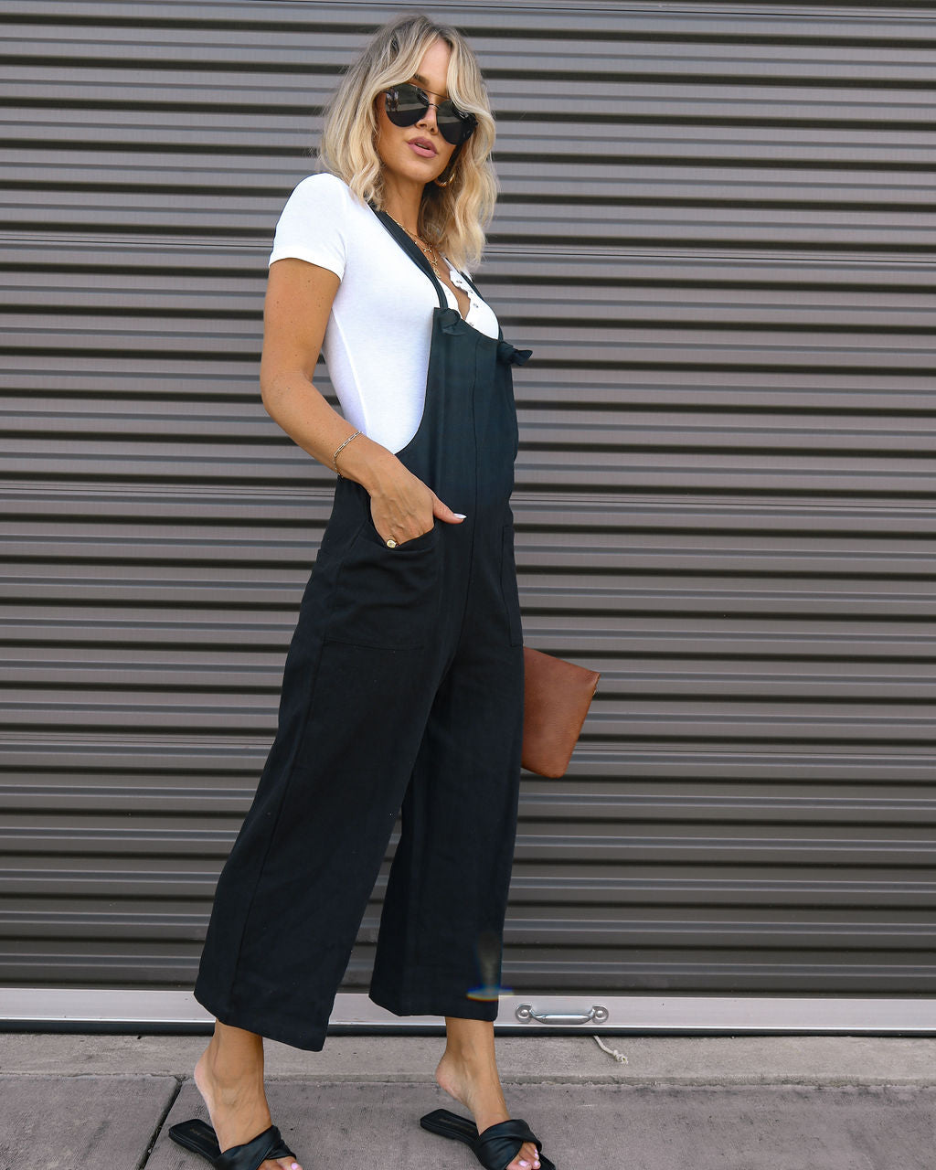 Everything Nice Cotton Pocketed Jumpsuit - Black Oshnow