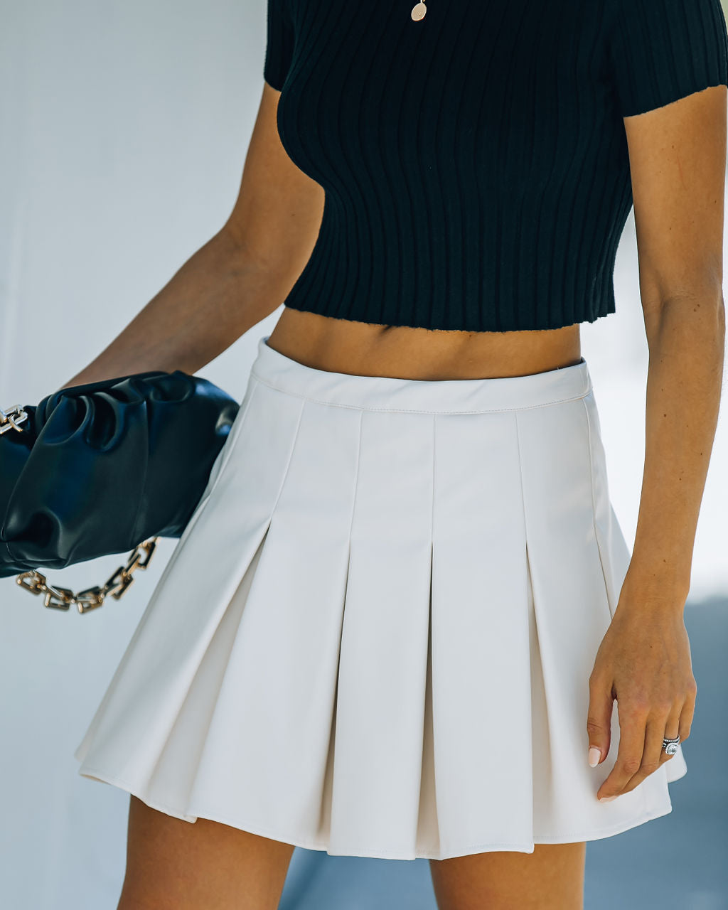 Evie Faux Leather Pleated Tennis Skirt - Cream Oshnow