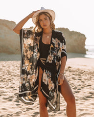 Exuma Floral Kimono - Black Oshnow