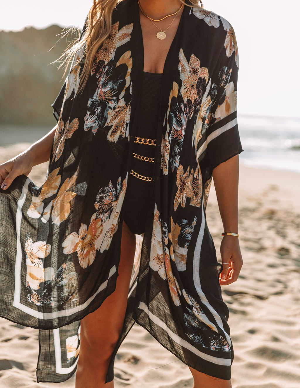 Exuma Floral Kimono - Black Oshnow