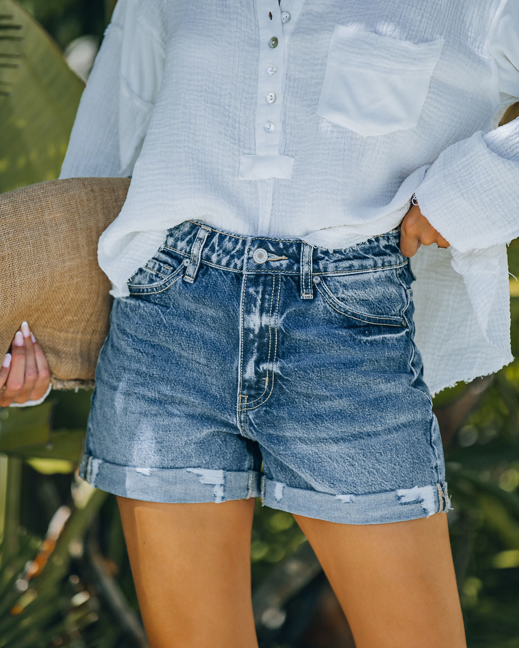 Jacey High Rise Cuffed Denim Shorts